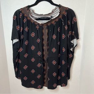 Colleen Lopez Off The Shoulder Oversized Patterned Black Red Peplum Top XS New!